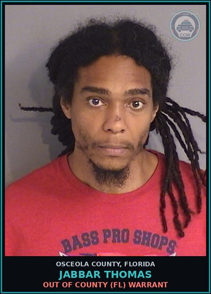 CCW arrest card for JABBAR THOMAS in Osceola County: OUT OF COUNTY (FL) WARRANT