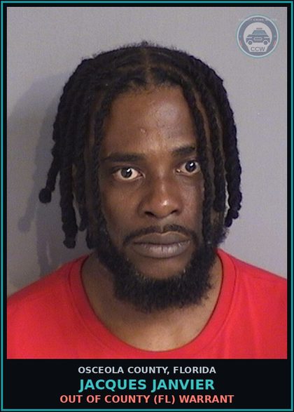 CCW arrest card for JACQUES JANVIER in Osceola County: OUT OF COUNTY (FL) WARRANT