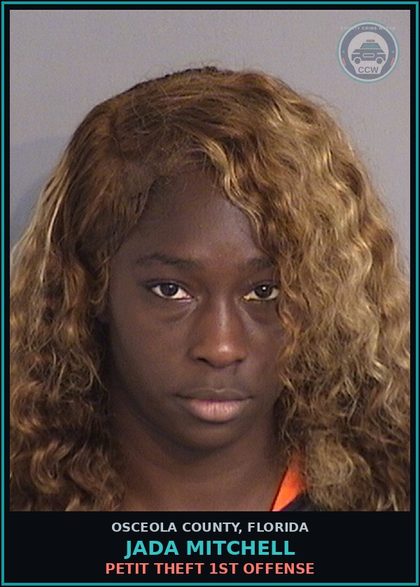 CCW arrest card for JADA MITCHELL in Osceola County: PETIT THEFT 1ST OFFENSE