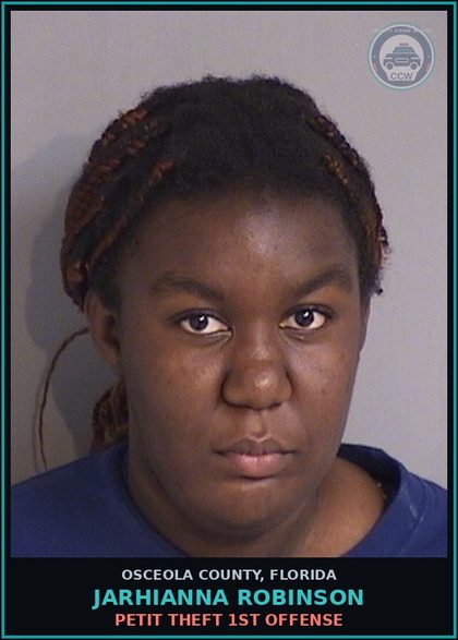 CCW arrest card for JARHIANNA ROBINSON in Osceola County: PETIT THEFT 1ST OFFENSE