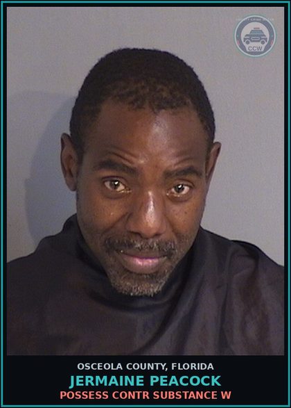 CCW arrest card for JERMAINE PEACOCK in Osceola County: POSSESS contr substance W