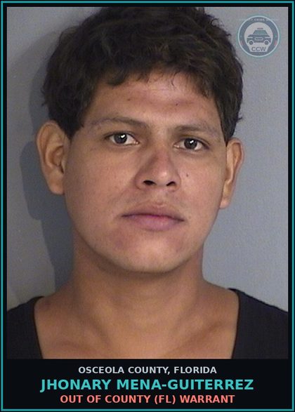 CCW arrest card for JHONARY MENA-GUITERREZ in Osceola County: OUT OF COUNTY (FL) WARRANT