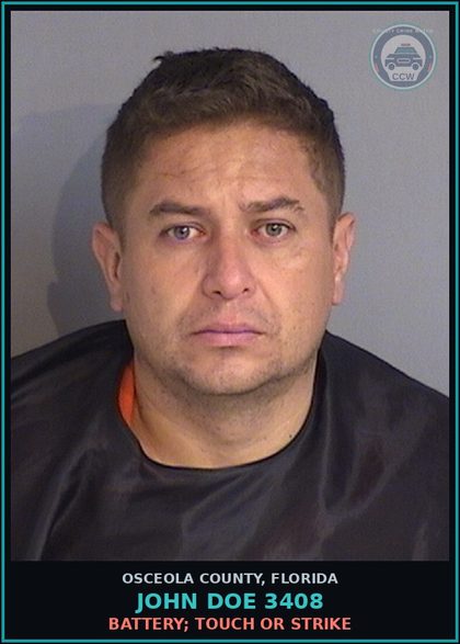 CCW arrest card for JOHN DOE 3408 in Osceola County: BATTERY; TOUCH OR STRIKE