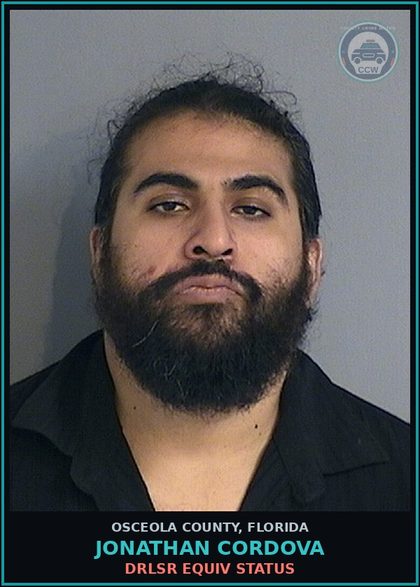 CCW arrest card for JONATHAN CORDOVA in Osceola County: DRLSR EQUIV STATUS