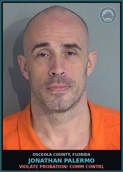 CCW arrest card for JONATHAN PALERMO in Osceola County: VIOLATE PROBATION/ COMM CONTRL