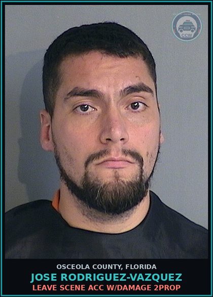 CCW arrest card for JOSE RODRIGUEZ-VAZQUEZ in Osceola County: LEAVE SCENE ACC W/DAMAGE 2PROP