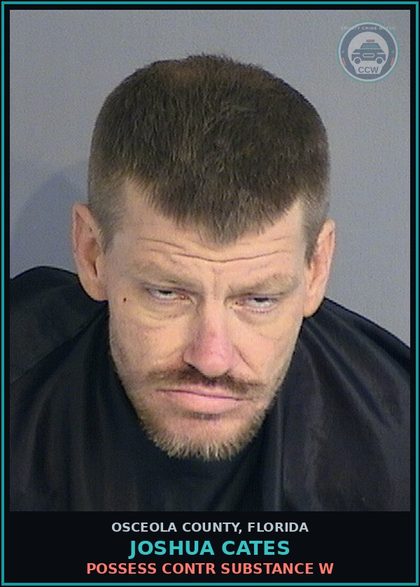 CCW arrest card for JOSHUA CATES in Osceola County: POSSESS contr substance W