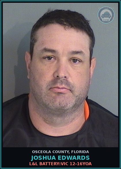 CCW arrest card for JOSHUA EDWARDS in Osceola County: TRAVEL 2MEET AUC 2LURE chld