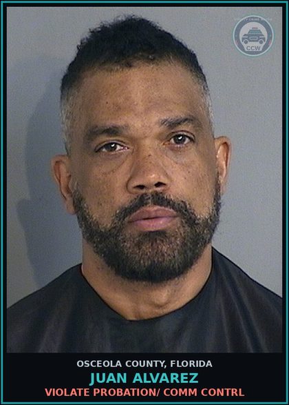 CCW arrest card for JUAN ALVAREZ in Osceola County: VIOLATE PROBATION/ COMM CONTRL