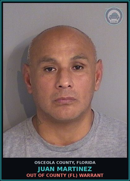 CCW arrest card for JUAN MARTINEZ in Osceola County: OUT OF COUNTY (FL) WARRANT