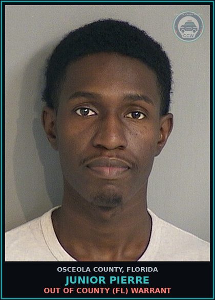 CCW arrest card for JUNIOR PIERRE in Osceola County: OUT OF COUNTY (FL) WARRANT