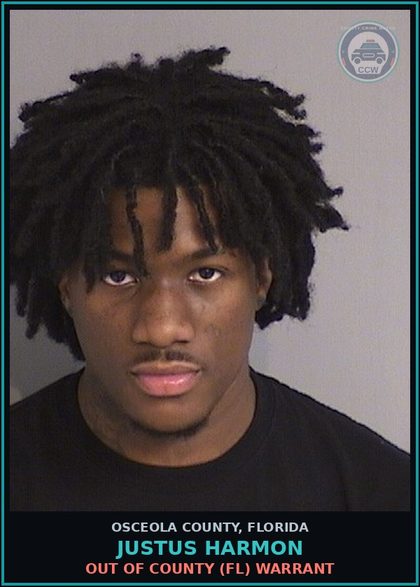 CCW arrest card for JUSTUS HARMON in Osceola County: OUT OF COUNTY (FL) WARRANT