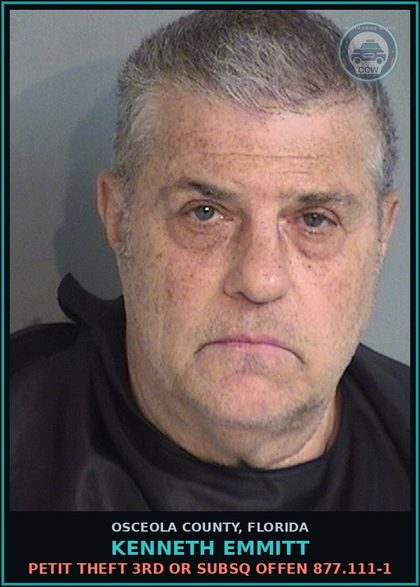CCW arrest card for KENNETH EMMITT in Osceola County: PETIT THEFT 3RD OR SUBSQ OFFEN 877.111-1