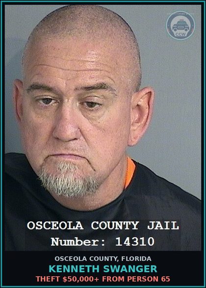 CCW arrest card for KENNETH SWANGER in Osceola County: BURG DWEL/STRU CAUSE>$1000DAMA