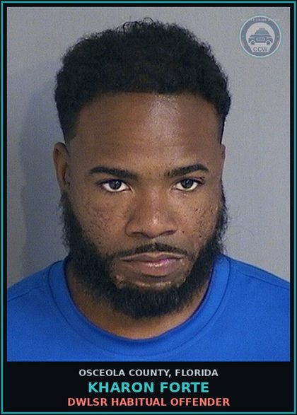 CCW arrest card for KHARON FORTE in Osceola County: DWLSR HABITUAL OFFENDER