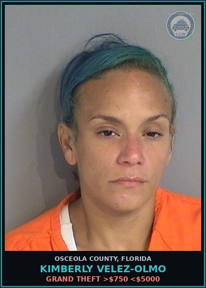 CCW arrest card for KIMBERLY VELEZ-OLMO in Osceola County: GRAND THEFT >$750 <$5000