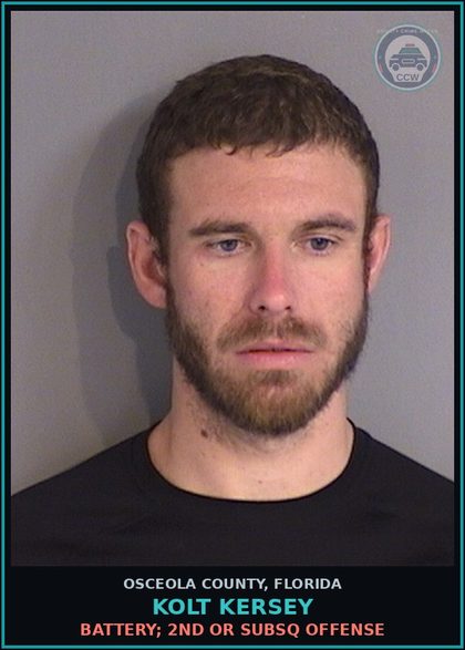 CCW arrest card for KOLT KERSEY in Osceola County: BATTERY; 2ND OR SUBSQ OFFENSE