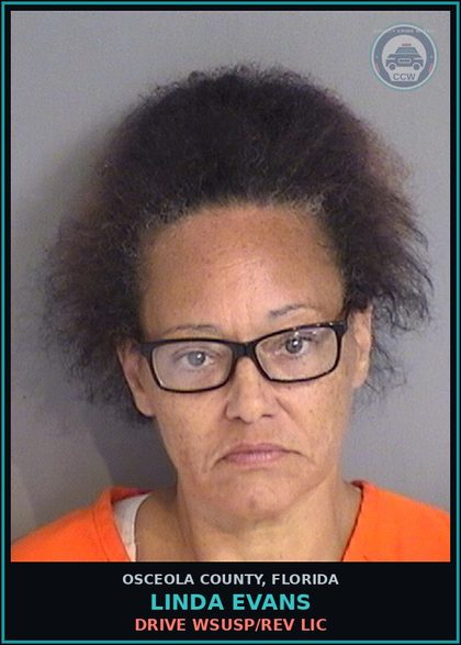 CCW arrest card for LINDA EVANS in Osceola County: DRIVE WSUSP/REV LIC