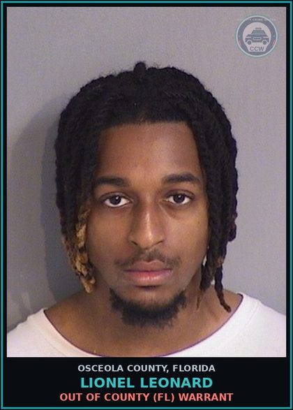CCW arrest card for LIONEL LEONARD in Osceola County: OUT OF COUNTY (FL) WARRANT