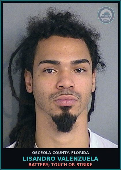 CCW arrest card for LISANDRO VALENZUELA in Osceola County: BATTERY; TOUCH OR STRIKE