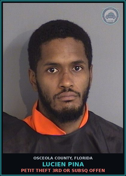CCW arrest card for LUCIEN PINA in Osceola County: POSSESS/USE DRUG PARAPHERNALIA