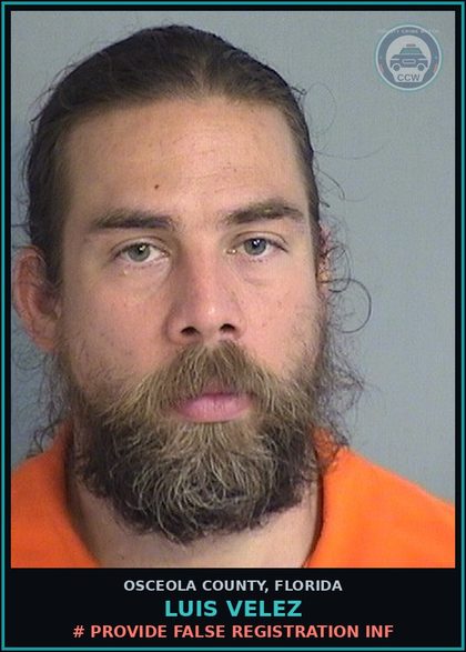 CCW arrest card for LUIS VELEZ in Osceola County: # PROVIDE FALSE REGISTRATION INF