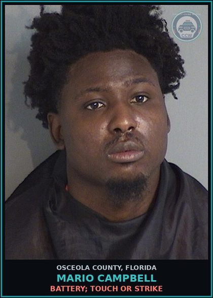 CCW arrest card for MARIO CAMPBELL in Osceola County: PRE TRIAL RELEASE COND VIOL FO