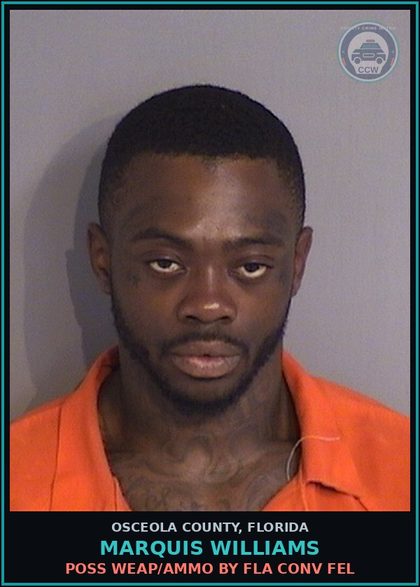 CCW arrest card for MARQUIS WILLIAMS in Osceola County: DISCHARGE FIRARM IN PUBLIC