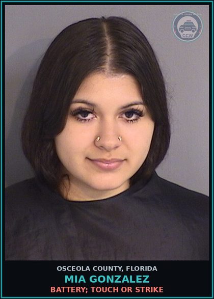 CCW arrest card for MIA GONZALEZ in Osceola County: BATTERY; TOUCH OR STRIKE