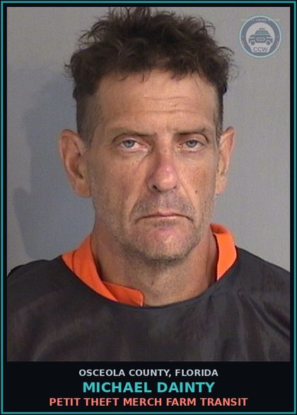 CCW arrest card for MICHAEL DAINTY in Osceola County: PETIT THEFT MERCH FARM TRANSIT