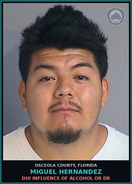 CCW arrest card for MIGUEL HERNANDEZ in Osceola County: DUI INFLUENCE OF ALCOHOL OR DR