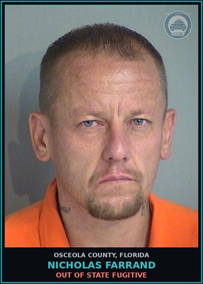 CCW arrest card for NICHOLAS FARRAND in Osceola County: OUT OF STATE FUGITIVE
