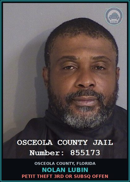 CCW arrest card for NOLAN LUBIN in Osceola County: PETIT THEFT 3RD OR SUBSQ OFFEN