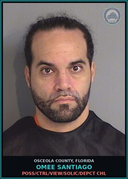CCW arrest card for OMEE SANTIAGO in Osceola County, Florida: POSS/CTRL/VIEW/SOLIC/DEPCT CHL