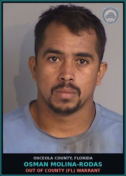 CCW arrest card for OSMAN MOLINA-RODAS in Osceola County: OUT OF COUNTY (FL) WARRANT