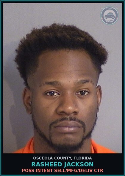 CCW arrest card for RASHEED JACKSON in Osceola County: POSS INTENT SELL/MFG/DELIV CTR