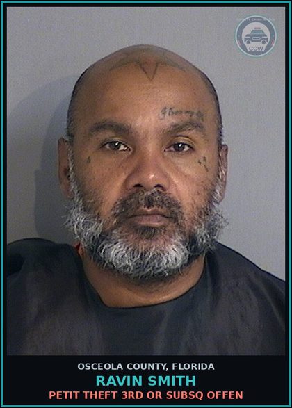 CCW arrest card for RAVIN SMITH in Osceola County: PETIT THEFT 3RD OR SUBSQ OFFEN