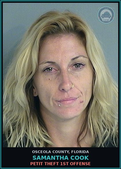 CCW arrest card for SAMANTHA COOK in Osceola County: PETIT THEFT 1ST OFFENSE
