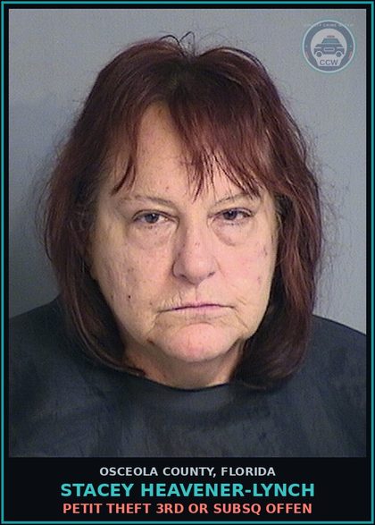CCW arrest card for STACEY HEAVENER-LYNCH in Osceola County: PETIT THEFT 3RD OR SUBSQ OFFEN