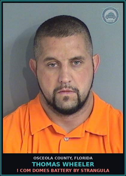 CCW arrest card for THOMAS WHEELER in Osceola County: ! COM DOMES BATTERY BY STRANGULA