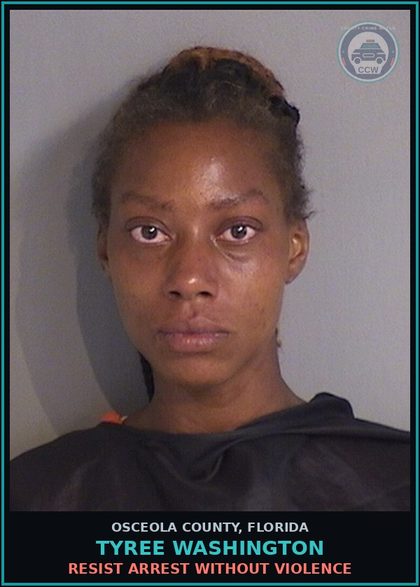CCW arrest card for TYREE WASHINGTON in Osceola County: RESIST ARREST WITHOUT VIOLENCE