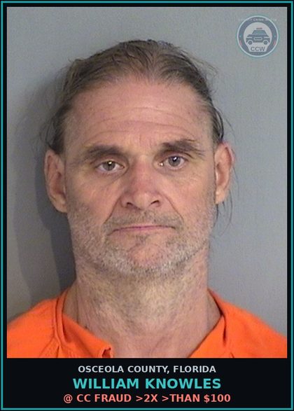 CCW arrest card for WILLIAM KNOWLES in Osceola County: USE CRED CARD OBTAIN GOODS <2