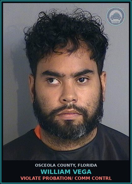 CCW arrest card for WILLIAM VEGA in Osceola County: VIOLATE PROBATION/ COMM CONTRL