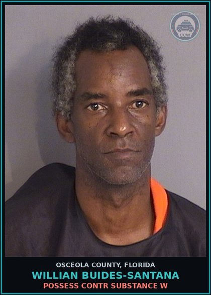 CCW arrest card for WILLIAN BUIDES-SANTANA in Osceola County: POSSESS contr substance W