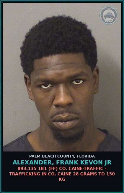 CCW arrest card for ALEXANDER, FRANK KEVON Jr in Palm Beach County: 893.13 1A1 (FS) DRUGS-SELL - SELL contr substance SCHEDULE II