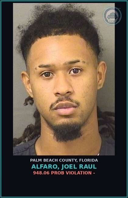 CCW arrest card for ALFARO, JOEL RAUL in Palm Beach County: 948.06 PROB VIOLATION -