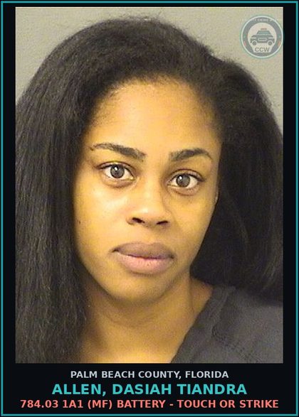 CCW arrest card for ALLEN, DASIAH TIANDRA in Palm Beach County: 784.03 1A1 (MF) BATTERY - TOUCH OR STRIKE