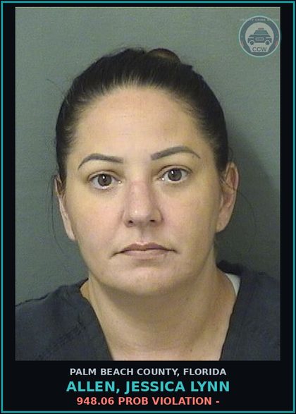 CCW arrest card for ALLEN, JESSICA LYNN in Palm Beach County: 948.06 PROB VIOLATION -