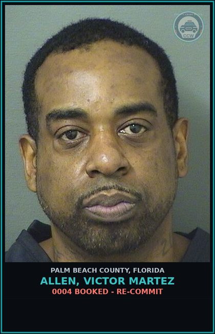 CCW arrest card for ALLEN, VICTOR MARTEZ in Palm Beach County: 0004 BOOKED - RE-COMMIT