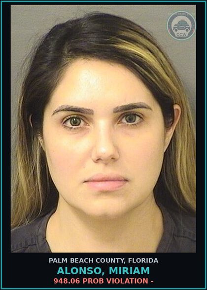 CCW arrest card for ALONSO, MIRIAM in Palm Beach County: 948.06 PROB VIOLATION -